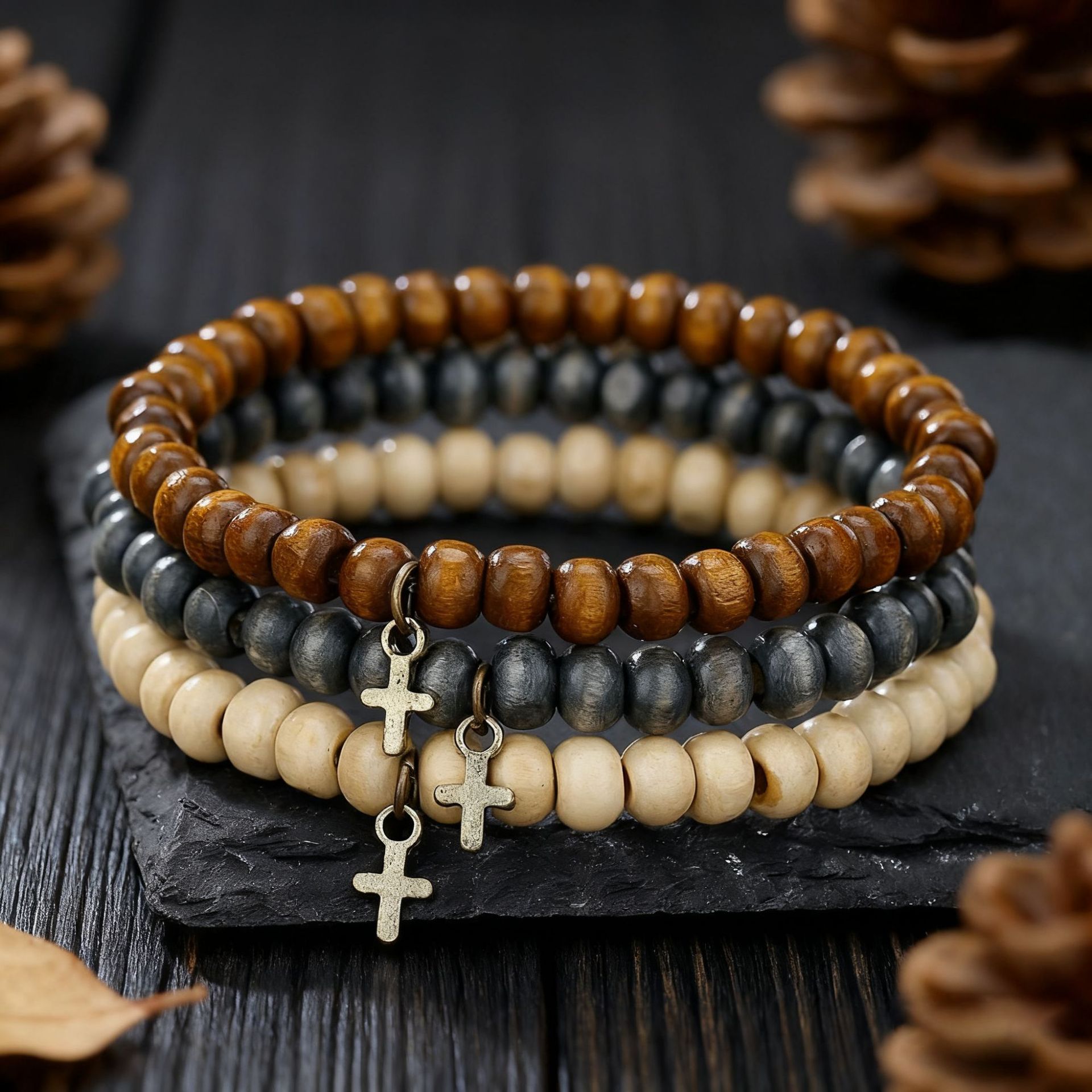 Wood Beaded Bracelet for Men,  - Fashion Ethnic Wear For Men 评论和价格