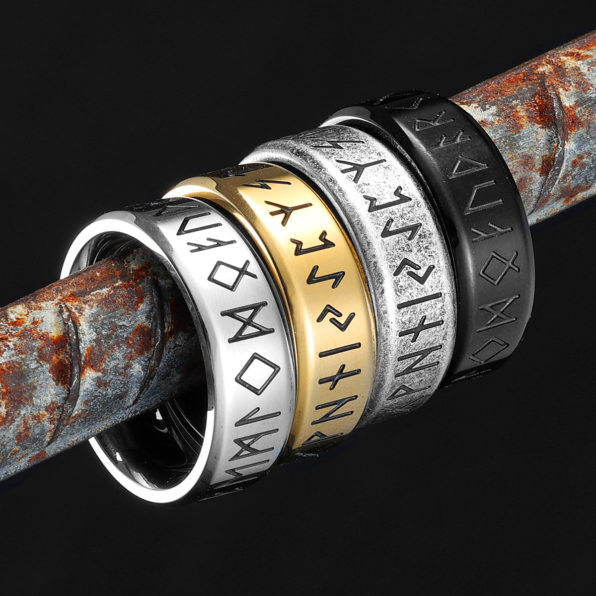 Viking Rune Band Ring Men Nord - Fashion Ethnic Wear For Men 评论和价格