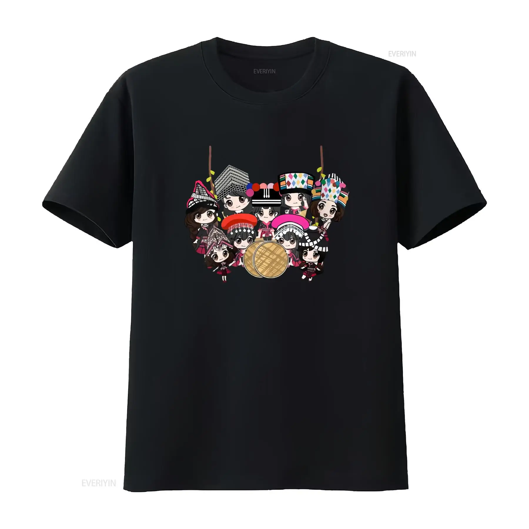 9 Hmong Girls Cartoon Print T  - Fashion Ethnic Wear For Men 评论和价格