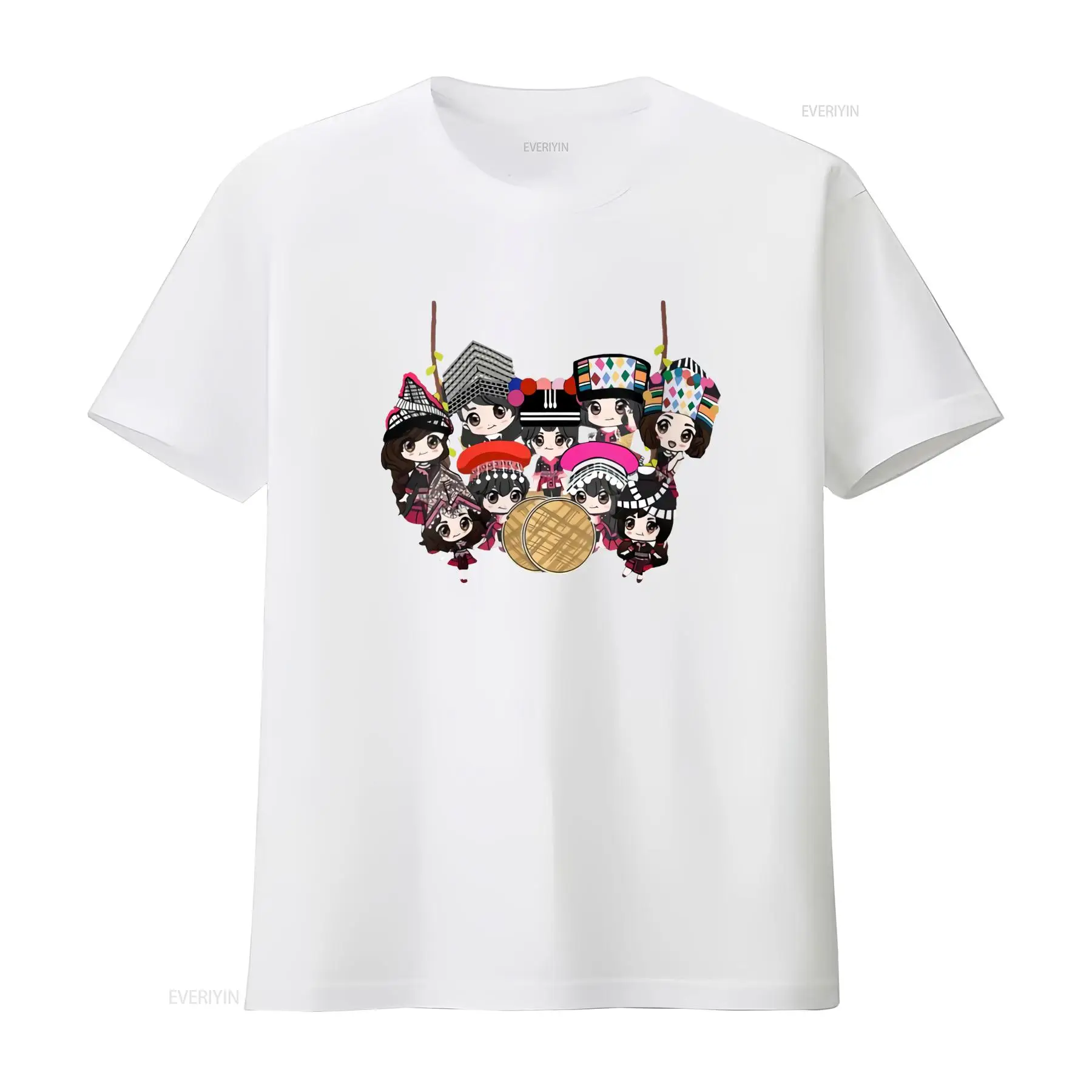 9 Hmong Girls Cartoon Print T  - Fashion Ethnic Wear For Men 评论和价格