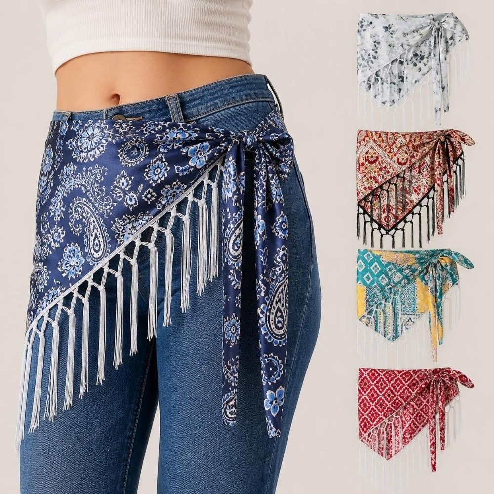 Ethnic Paisley Print Hip Scarf - Y2K Ethnic Fashion 评论和价格