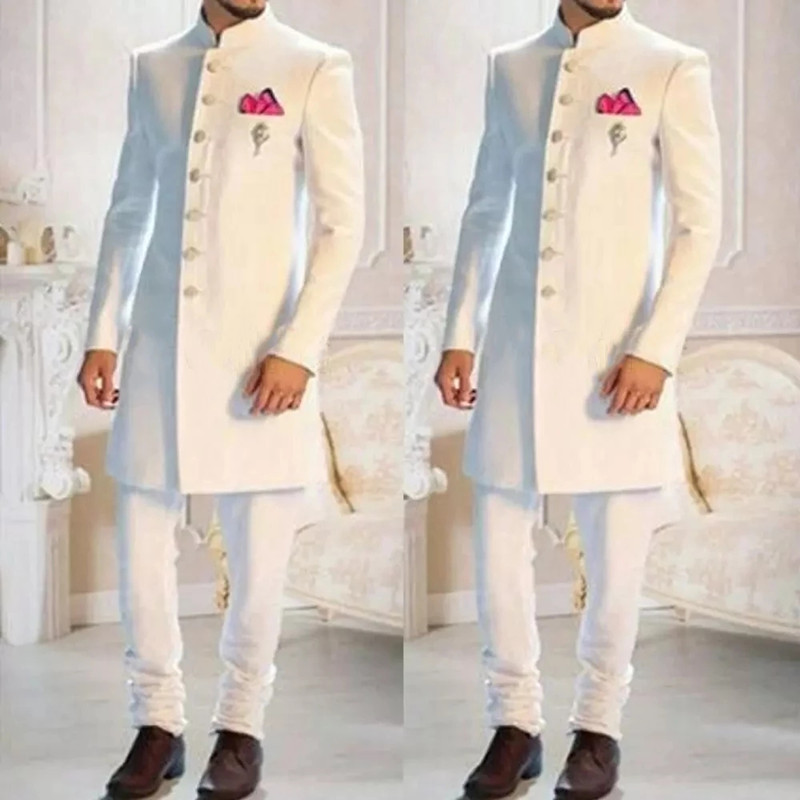 Fashion Design White Stand Col - Fashion Ethnic Wear For Men 评论和价格